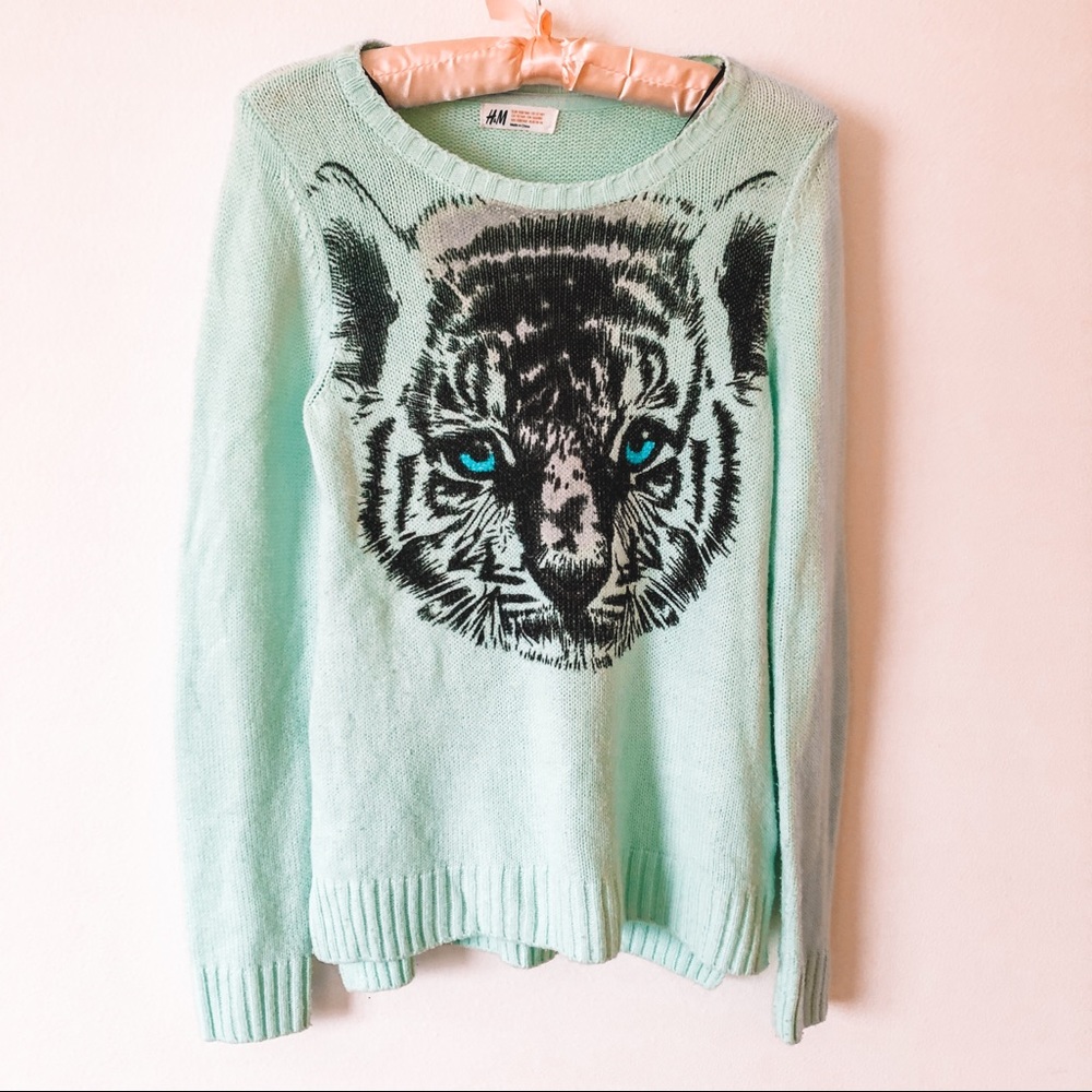(4/$25) H&M Juniors Teal Animal Knit Sweater